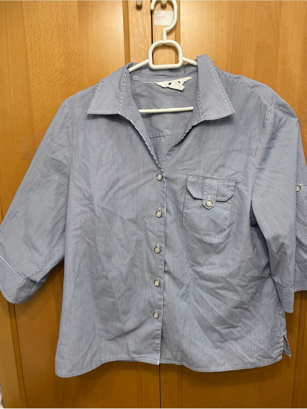 Light Blue Striped Women Button-Up Shirt
